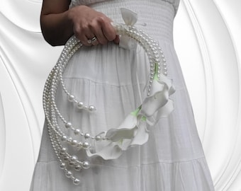 Calla lily adorned with pearls, Customizable, bridal bouquet, calla lily pearl bridal adornment, bridal accessory, trendy bouquet