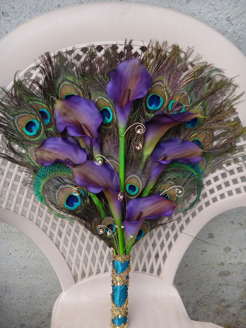 Calla lily peacock bouquet, fan bouquet, Customizable image 1