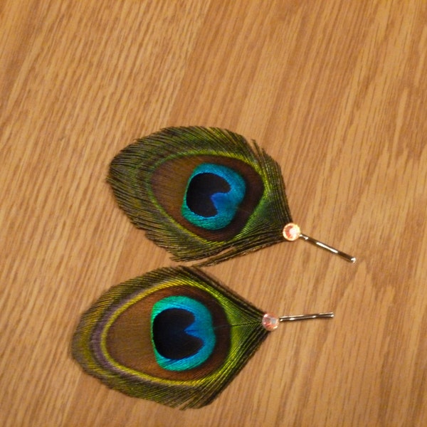Peacock hair pin, peacock feather pin, swarovski rhinestones