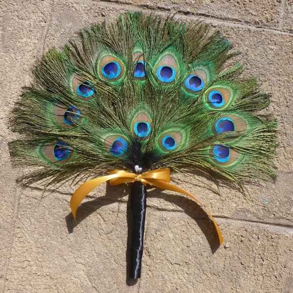 Peacock fan bouquet, for bridesmaids, toss bouquet, fan bouquet, small bridal bouquet