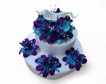 Galaxy orchid cake topper 4 pieces , purple blue orchid cake topper, Singapore orchids, cake decoration, arrangement for cake