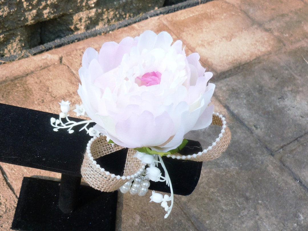 Peony Wrist Corsage Wristlet Lilies of the Valley Burlap Etsy