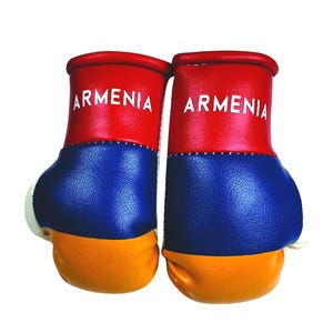 Mini-bokshandschoenen ARMENI/ARMEENSE vlag, autohandschoenen, souvenir, decoratie, premiumkwaliteit, verkocht per paar.