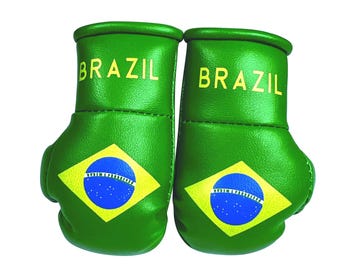 BRAZIL / BRAZILIAN Flag Mini Boxing Gloves , Car Hanging Gloves , Souvenir , Decoration , Premium Quality , Sold as a Pair .