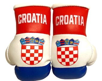 CROATIA / CROATIAN Flag Mini Boxing Gloves , Car Hanging Gloves , Souvenir , Decoration , Premium Quality , Sold as a Pair .