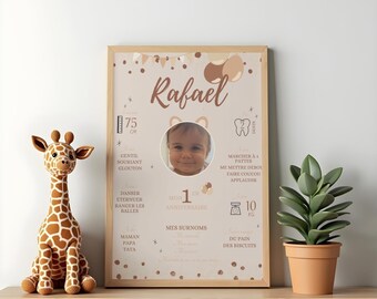Póster personalizable de primer cumpleaños - Decoración de primer cumpleaños - Recuerdo de bebé