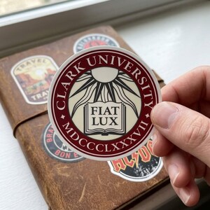 Clark University Seal Sticker, Fiat Lux Decal, 1887 Worcester MA Alumni Graduation Gift, Laptop Water Bottle Vinyl Sticker, School Spirit