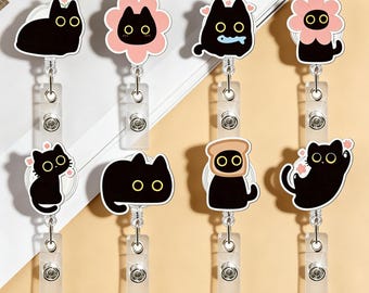 Portatarjetas retráctil con diseño de gato negro, divertido portatarjetas con meme de gato, regalo ideal para enfermeras góticas.