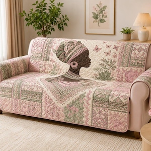 Afrikaanse koningin gewatteerde bankhoes, boho patchwork bankbeschermer, hoes etnische bloemenmeubels, afrocentrisch decor