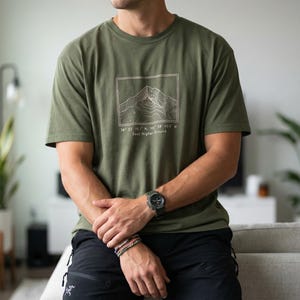 Seek Higher Ground T-Shirt | Minimalist Mountain Topographic Tee | Gorpcore Aesthetic Outdoor Gift | Urban Hiker Alpine Utility Shirt