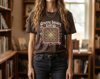 Granny Square Energy Shirt | Retro Crochet T-Shirt | Cottagecore Gift for Crocheters | 70s Maximalist Aesthetic Tee | Boho Hobbyist Gift