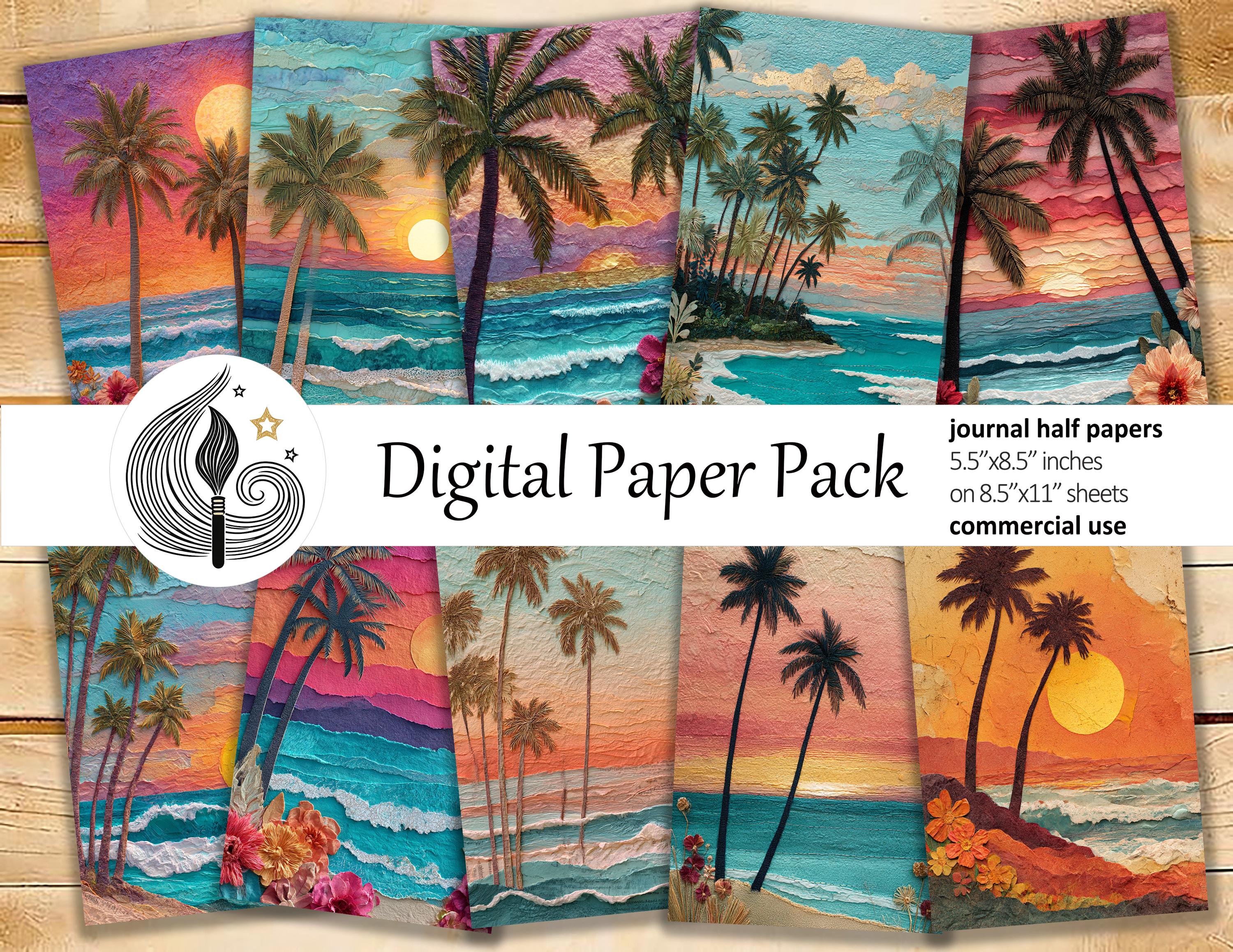 Beach Sunset Junk Journal Pages: Tropical Ocean Papers With Warm Palms ...