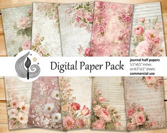 Shabby Chic Junk Journal Pages: Pastel Botanical Papers With Romantic ...