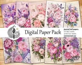Floral Shabby Chic Junk Journal Pages: Pastel Botanical Papers With ...