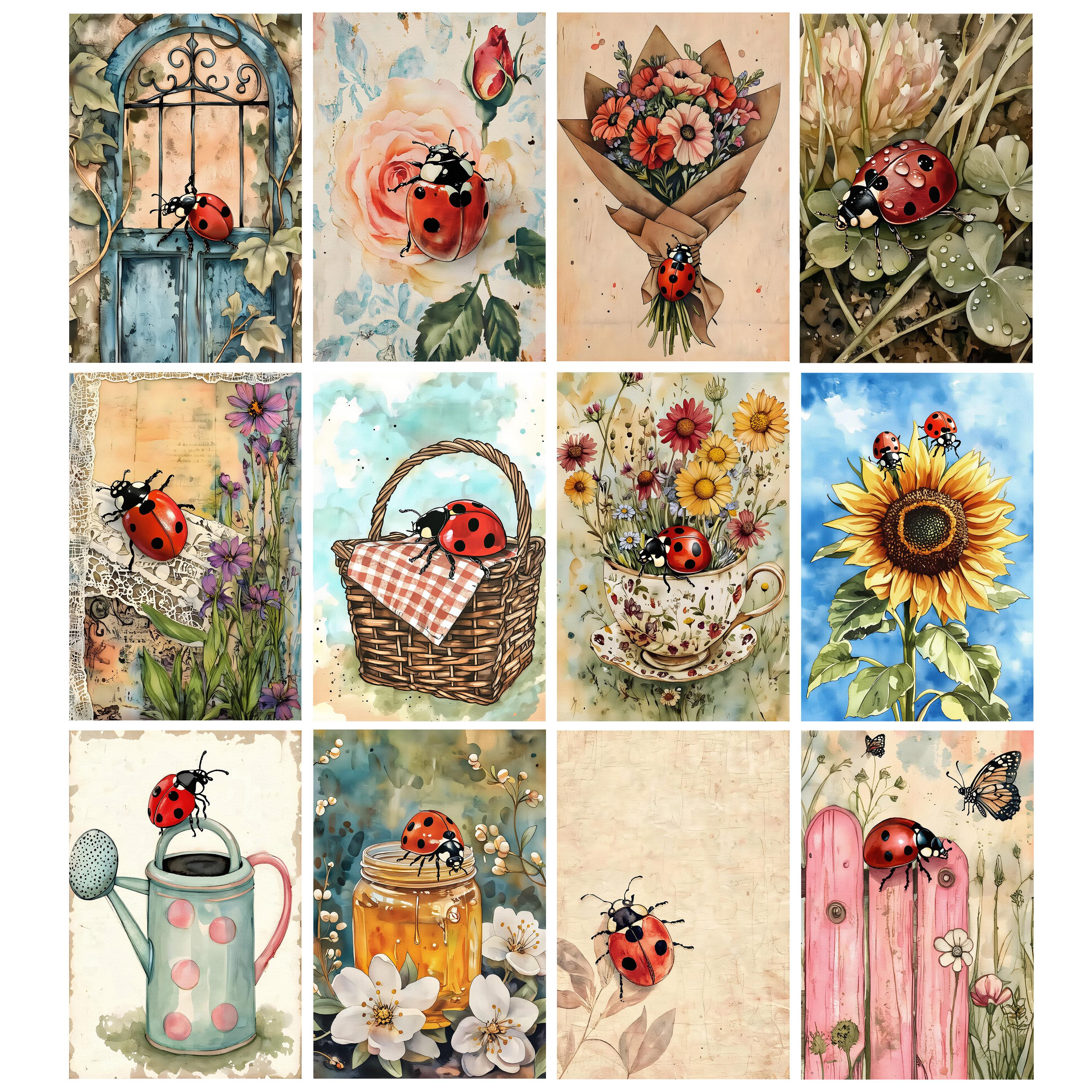 Ladybug Junk Journal Pages, Vintage Insect Printable Ephemera, Lady Bug ...