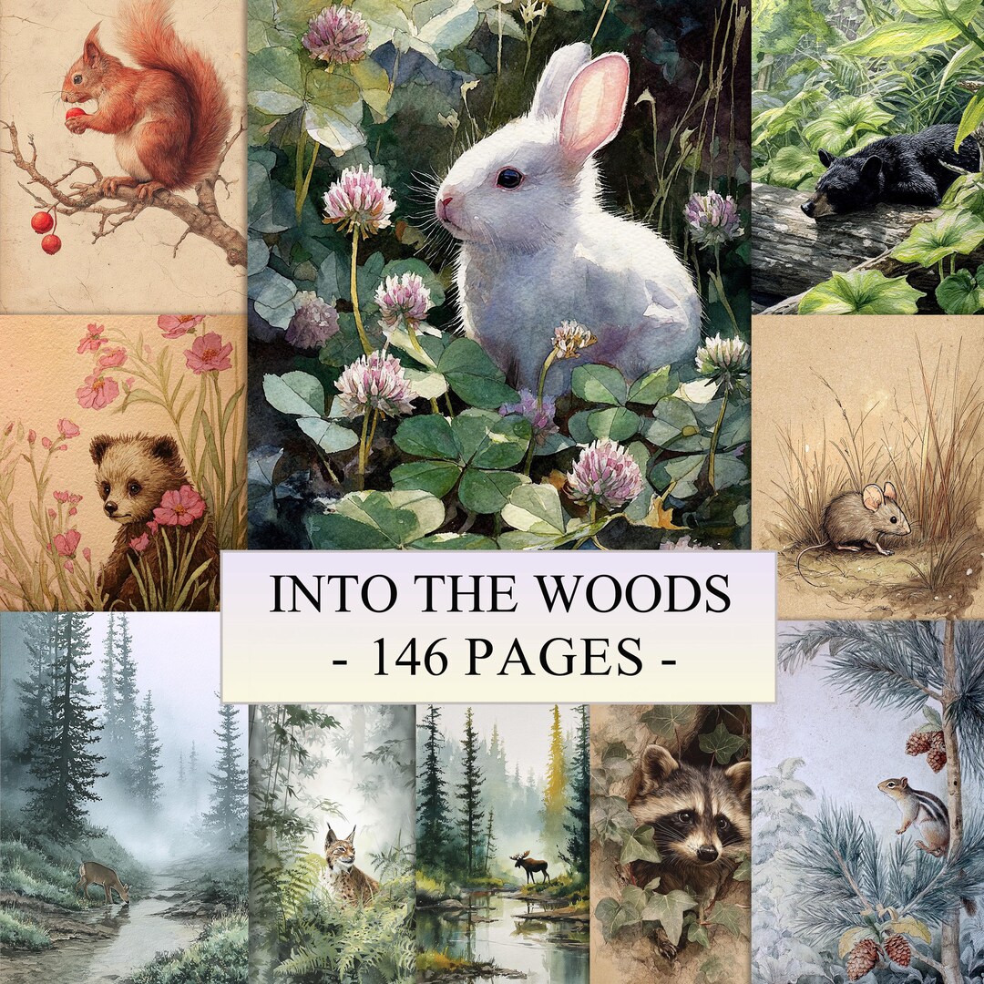 Woodland Animal Junk Journal Pages, Botanical Forest Ephemera (digital ...