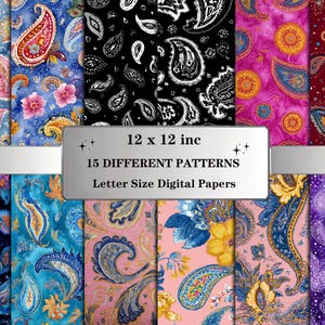 Paisley Seamless Patterns: Bohemian Textile Digital Paper Pack with Ornamental Vintage Swirls