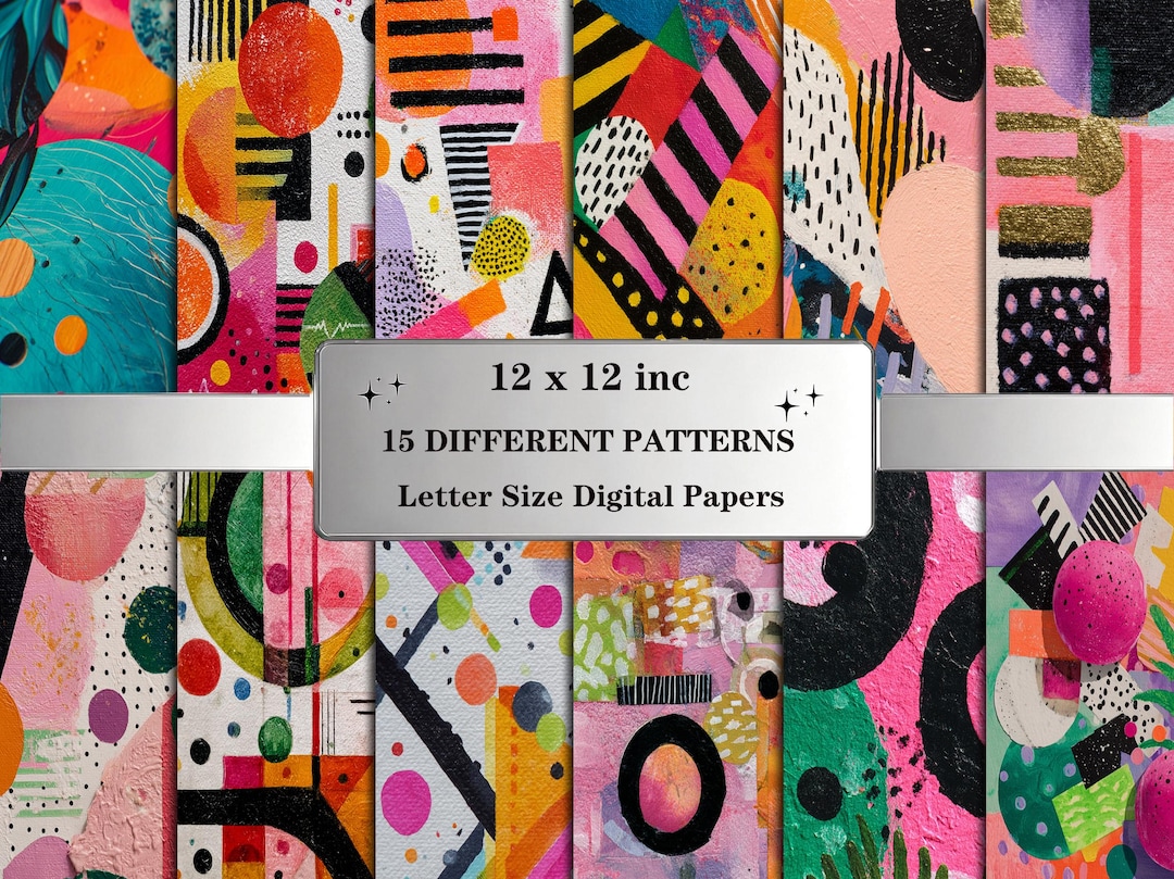 Color Background Journal Bold Geometric Junk Journal Papers: Abstract Backgrounds With Bright ...