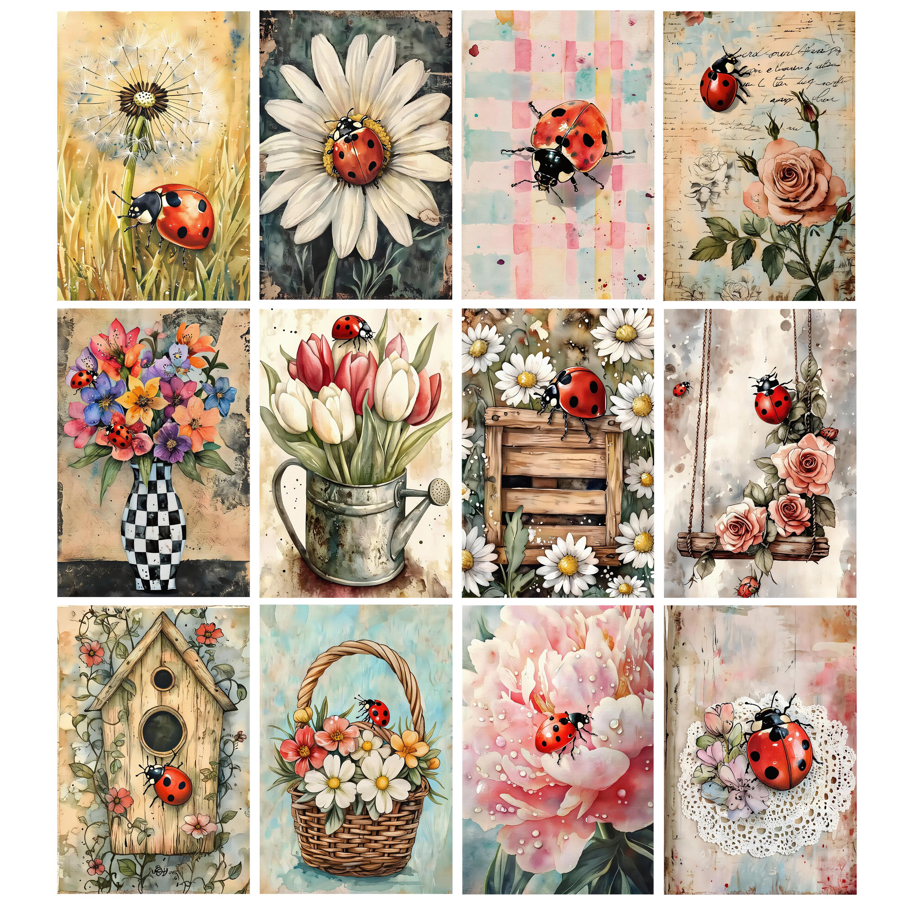 Ladybug Junk Journal Pages, Vintage Insect Printable Ephemera, Lady Bug ...