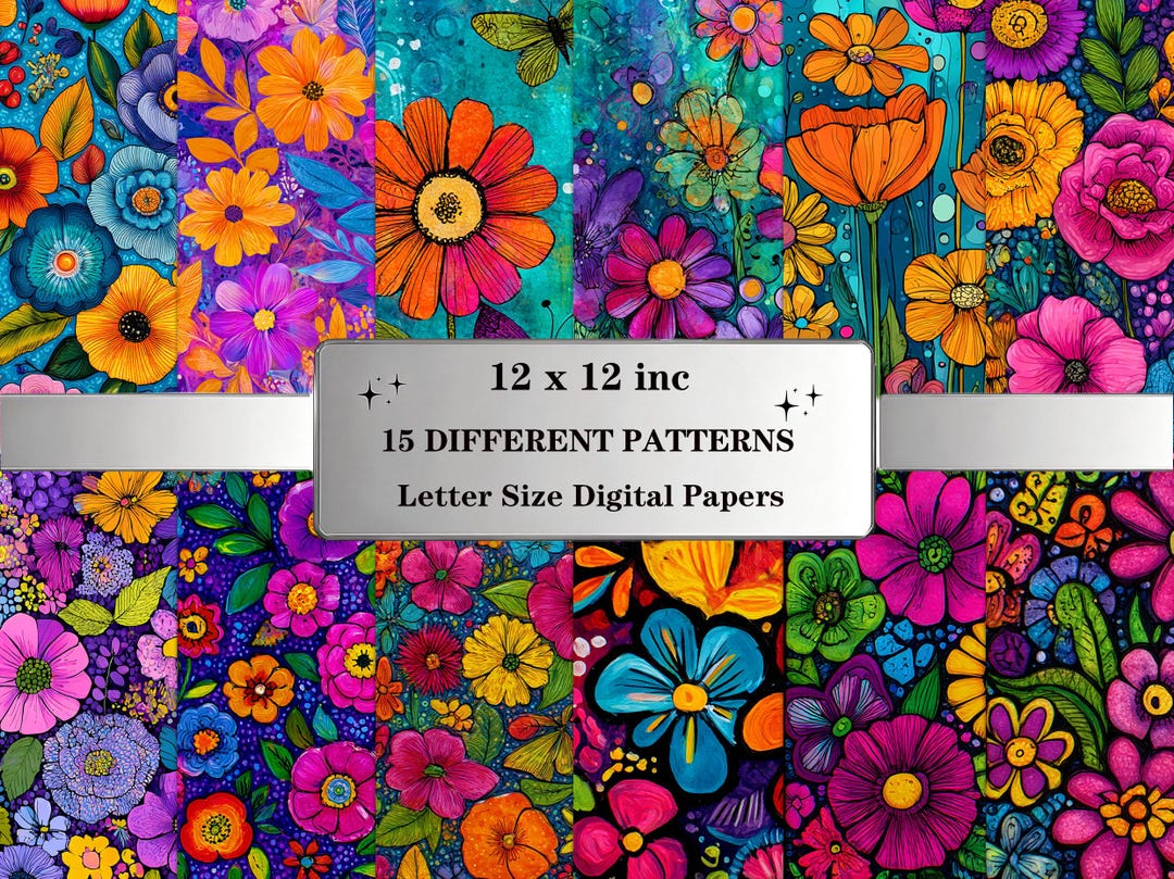 Floral Seamless Patterns: Colorful Watercolor Flower Digital Paper Pack ...