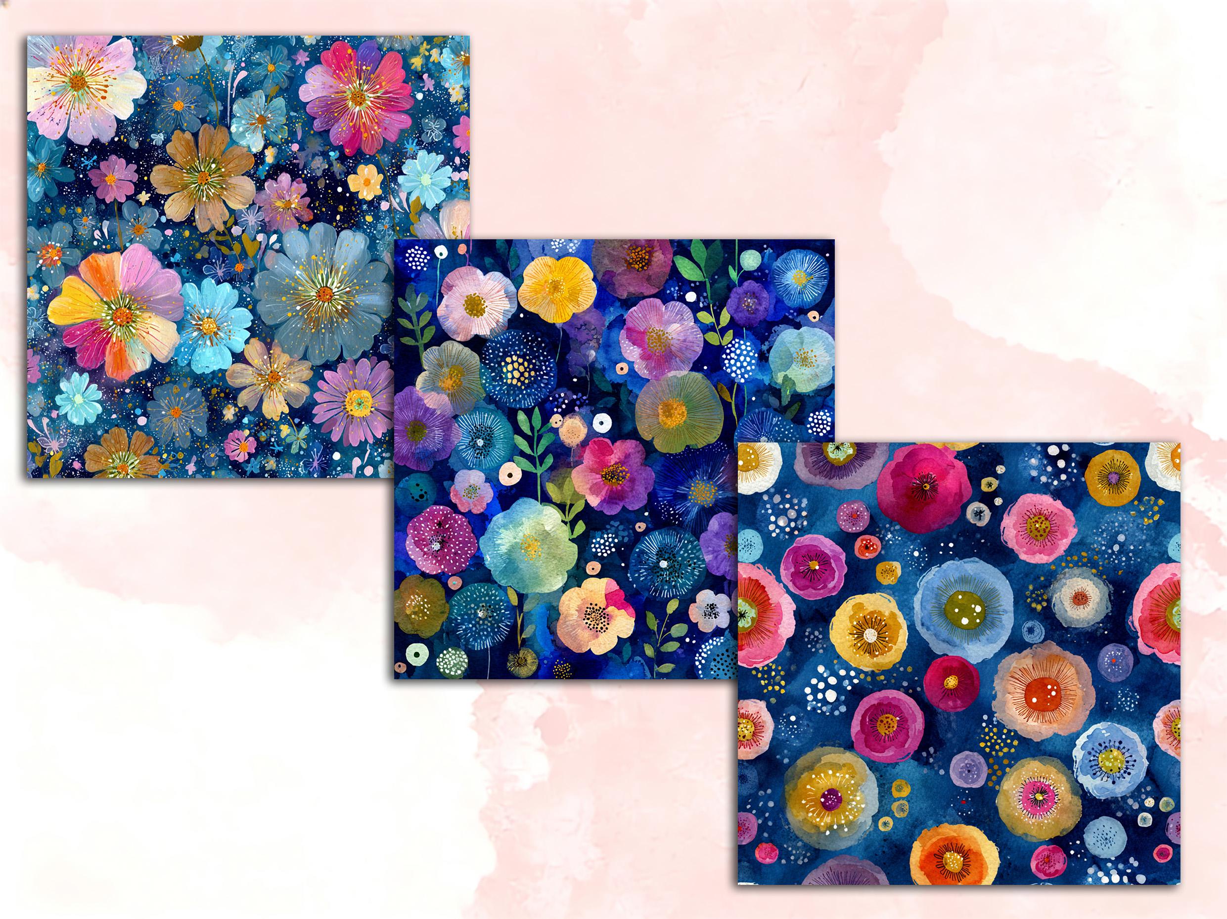 Floral Seamless Patterns: Modern Garden Digital Paper Pack With Bright ...