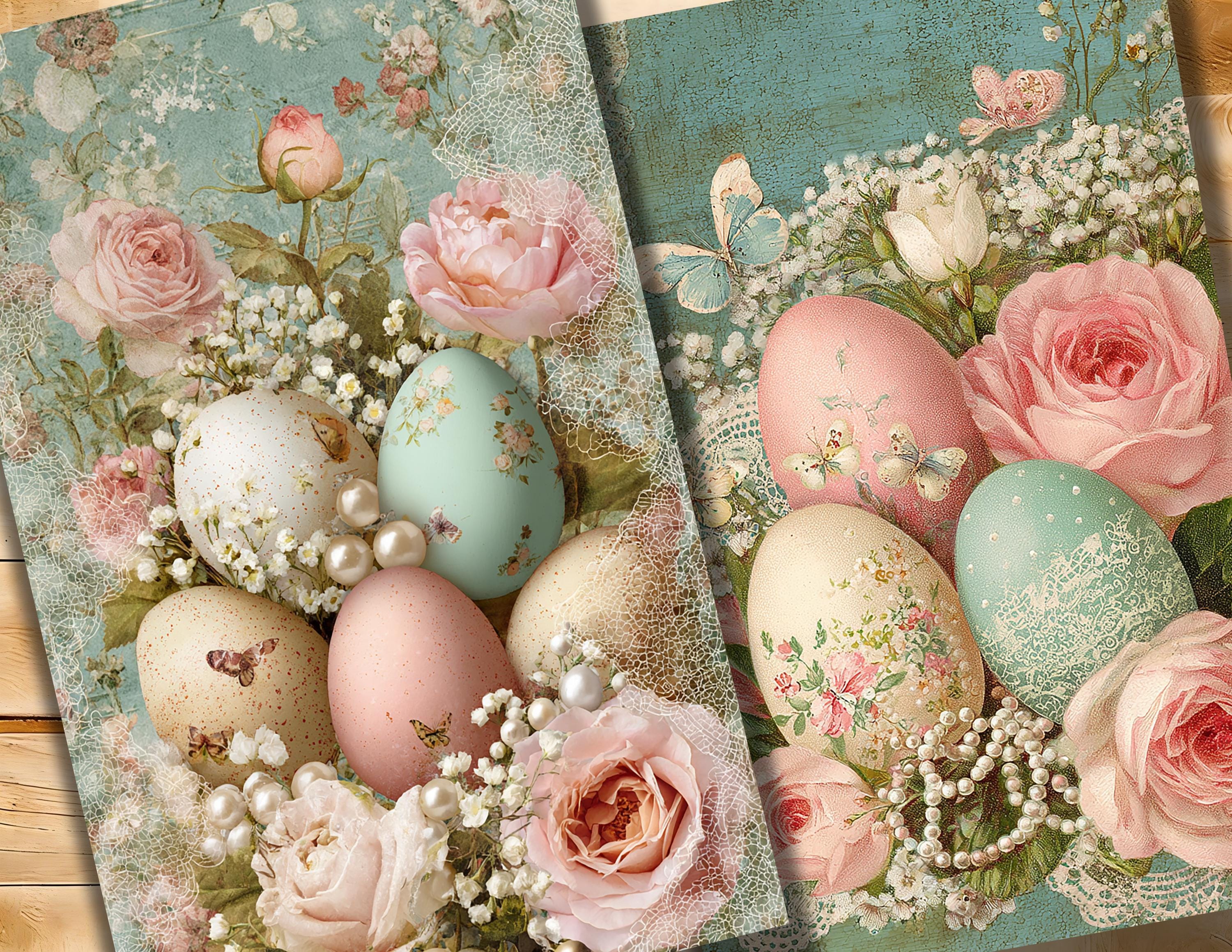 Easter Junk Journal Pages: Neutral Pastel Papers With Eggs, Shabby ...