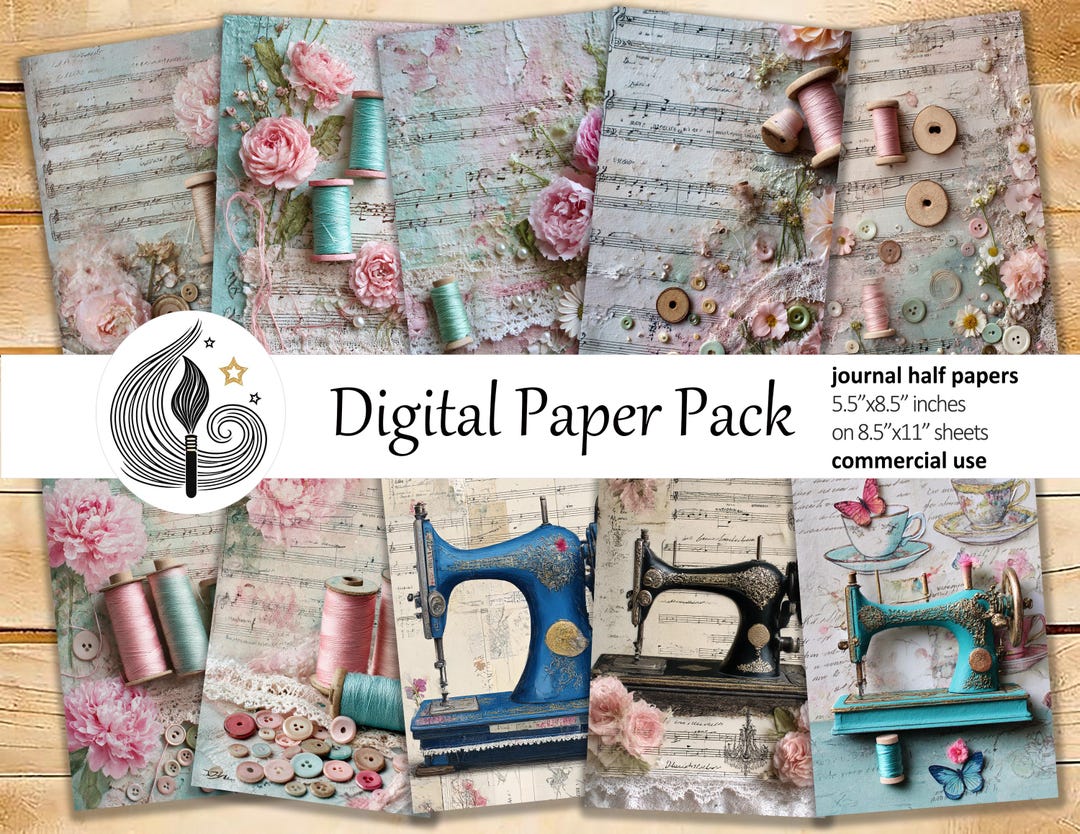 Sewing Junk Journal Pages: Vintage Craft Papers With Florals, Dresses ...