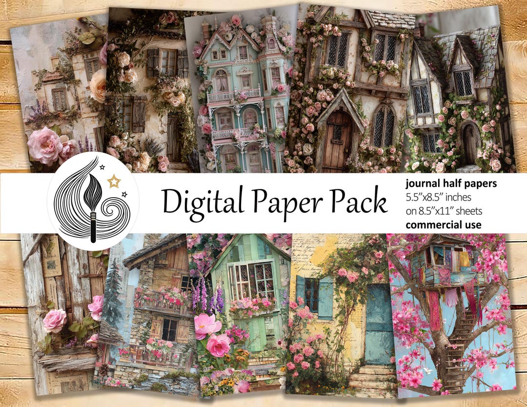 Shabby Cottage Garden Junk Journal Pages: Pastel Papers With Cottages ...