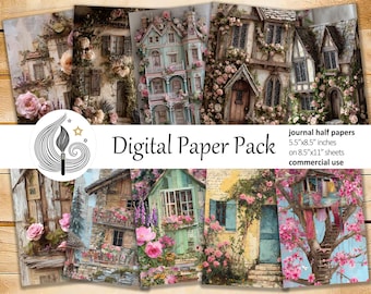 Shabby Cottage Garden Junk Journal Pages: Pastel Papers With Cottages ...