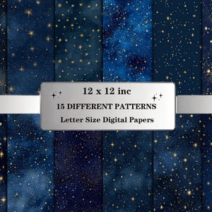 Night Star  Pattern, Gold Shine and Midnight Texture Cosmic Digital Wallpaper Set