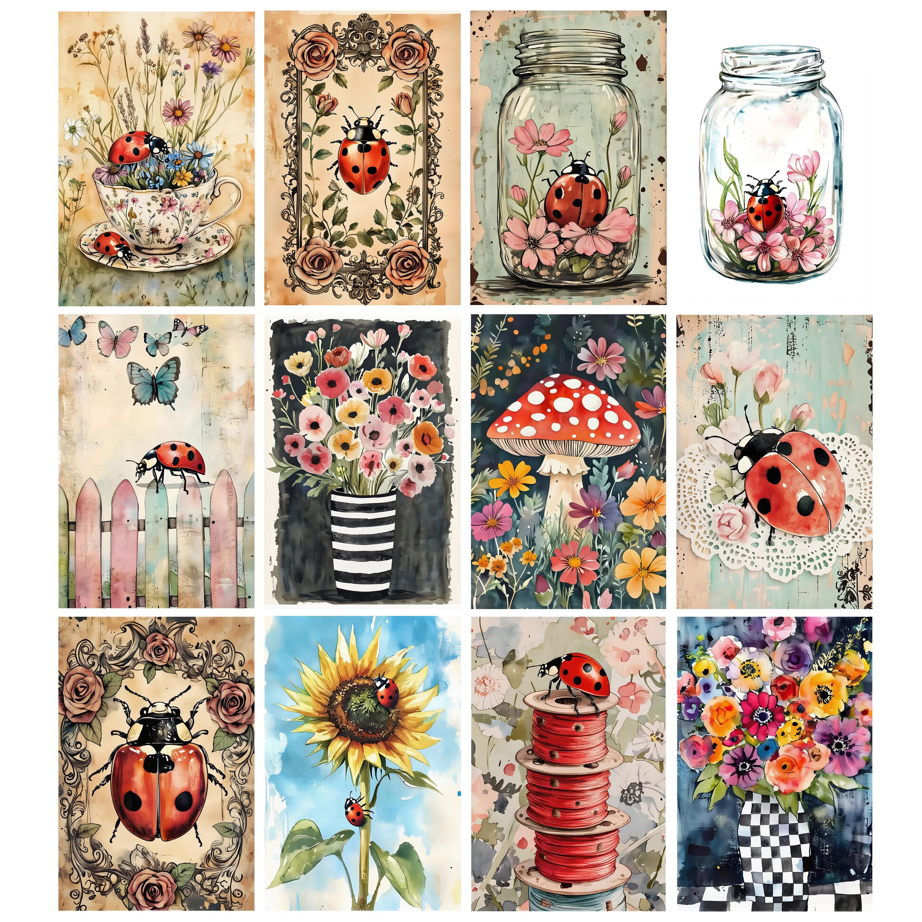 Ladybug Junk Journal Pages, Vintage Insect Printable Ephemera, Lady Bug ...