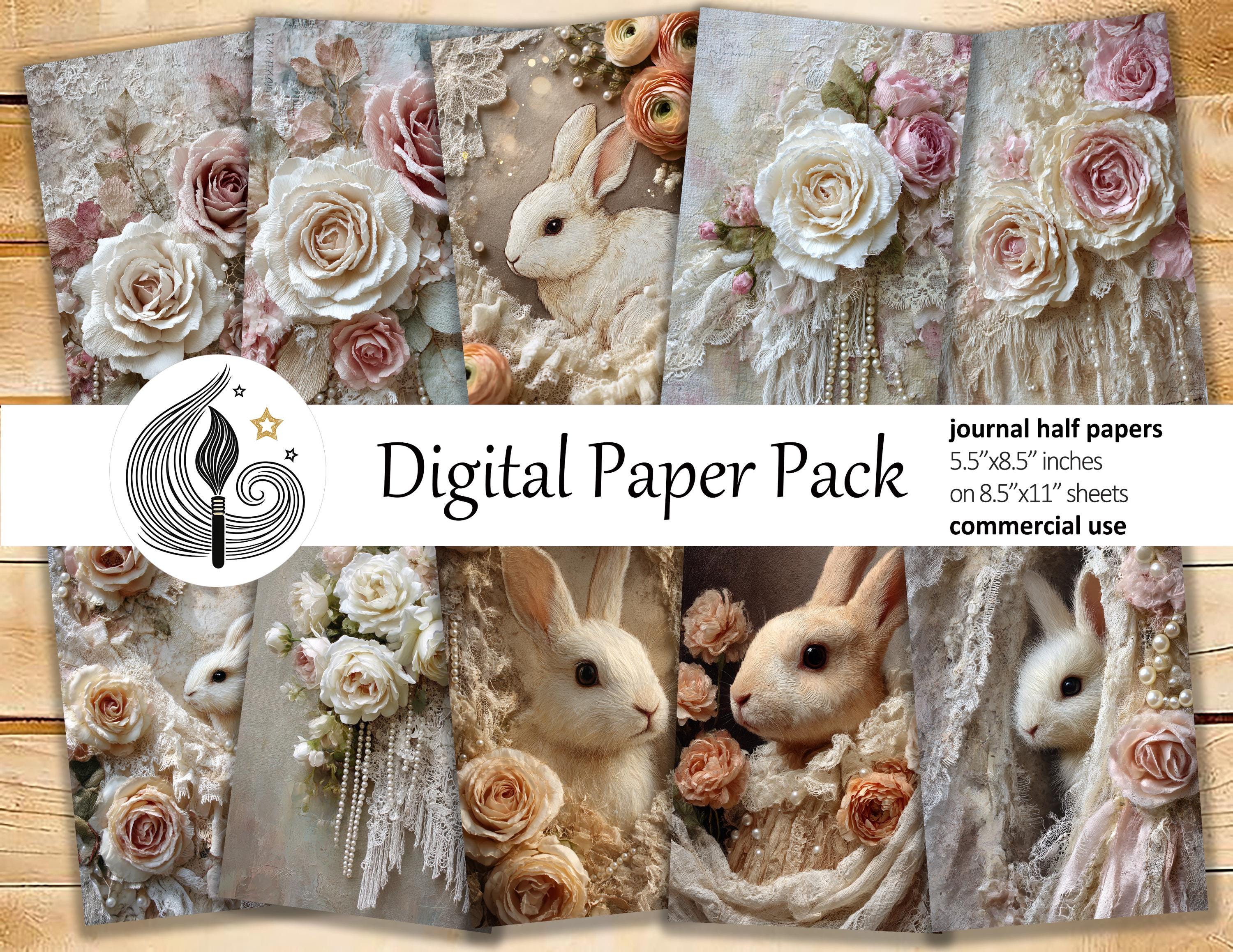 Shabby Chic Bunny Junk Journal Pages: Soft Vintage Papers With Lace and ...