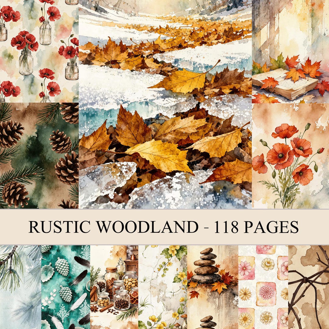 Rustic Woodland Digital Paper, Botanical Junk Journal Pages, Woodland ...