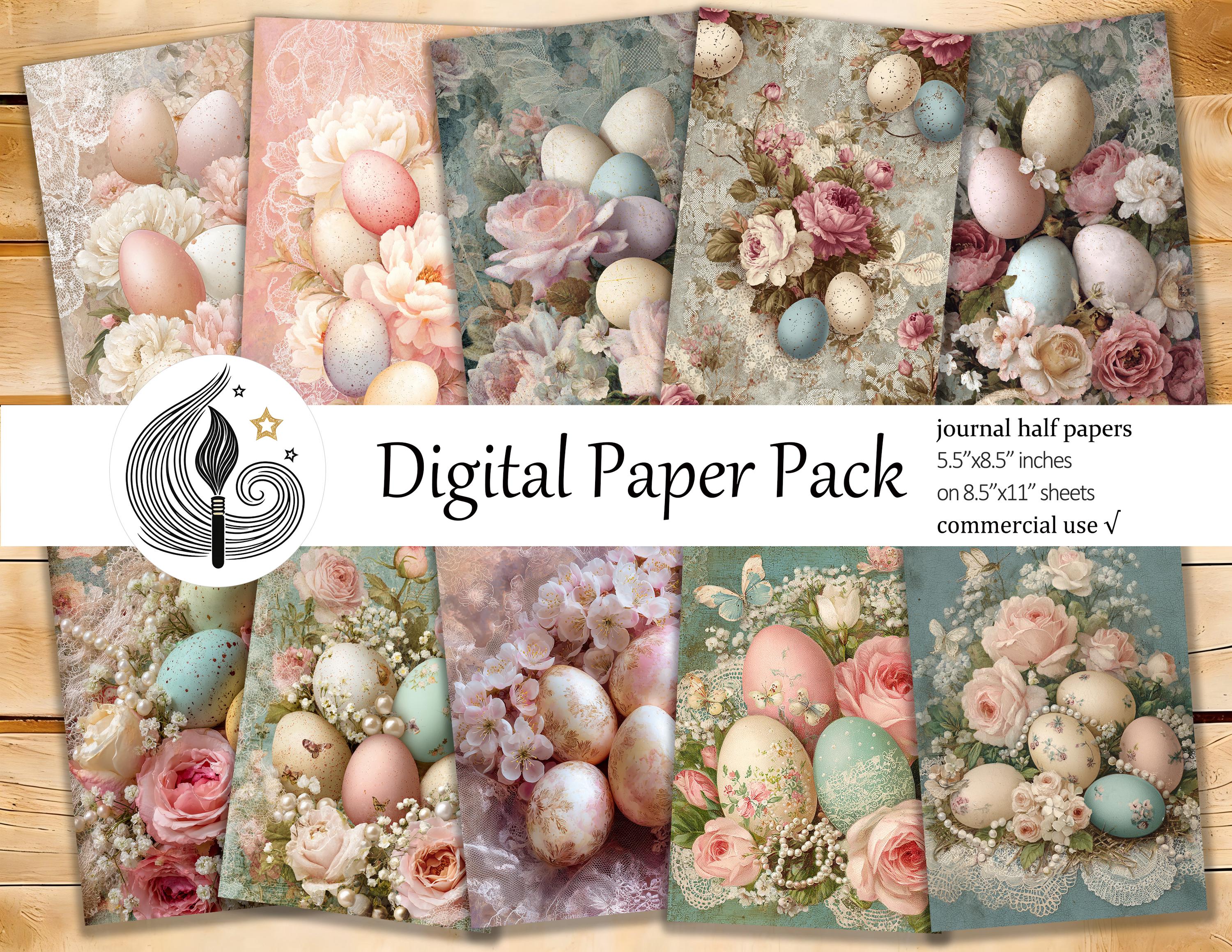Easter Junk Journal Pages: Neutral Pastel Papers With Eggs, Shabby ...