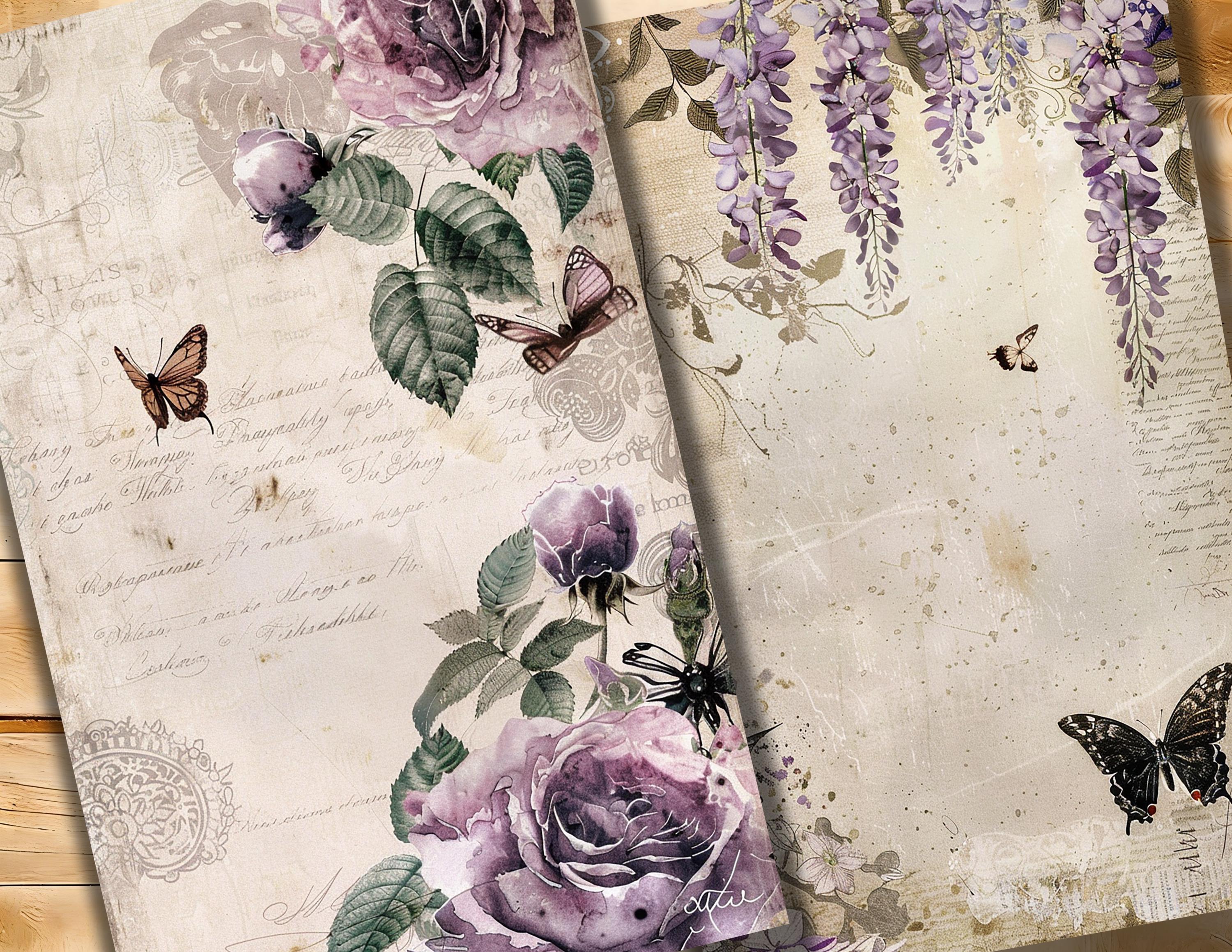 Vintage Butterfly Junk Journal Pages: Soft Botanical Papers With Gentle ...