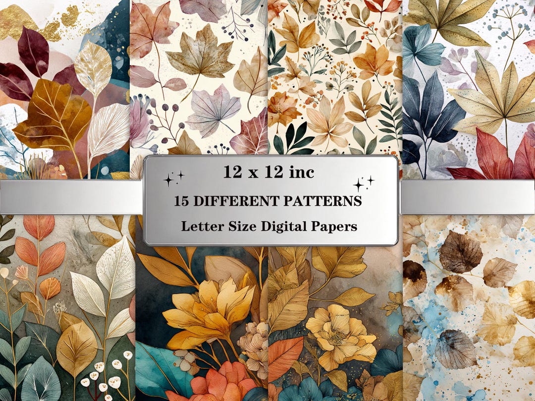 Autumn Leaves Digital Paper Pack: Watercolor Fall Backgrounds in Warm ...