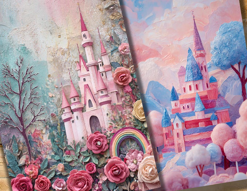 Turret And Roses Candy Wonderland Junk Journal Pages: Bright Fantasy Papers With Sweets ...