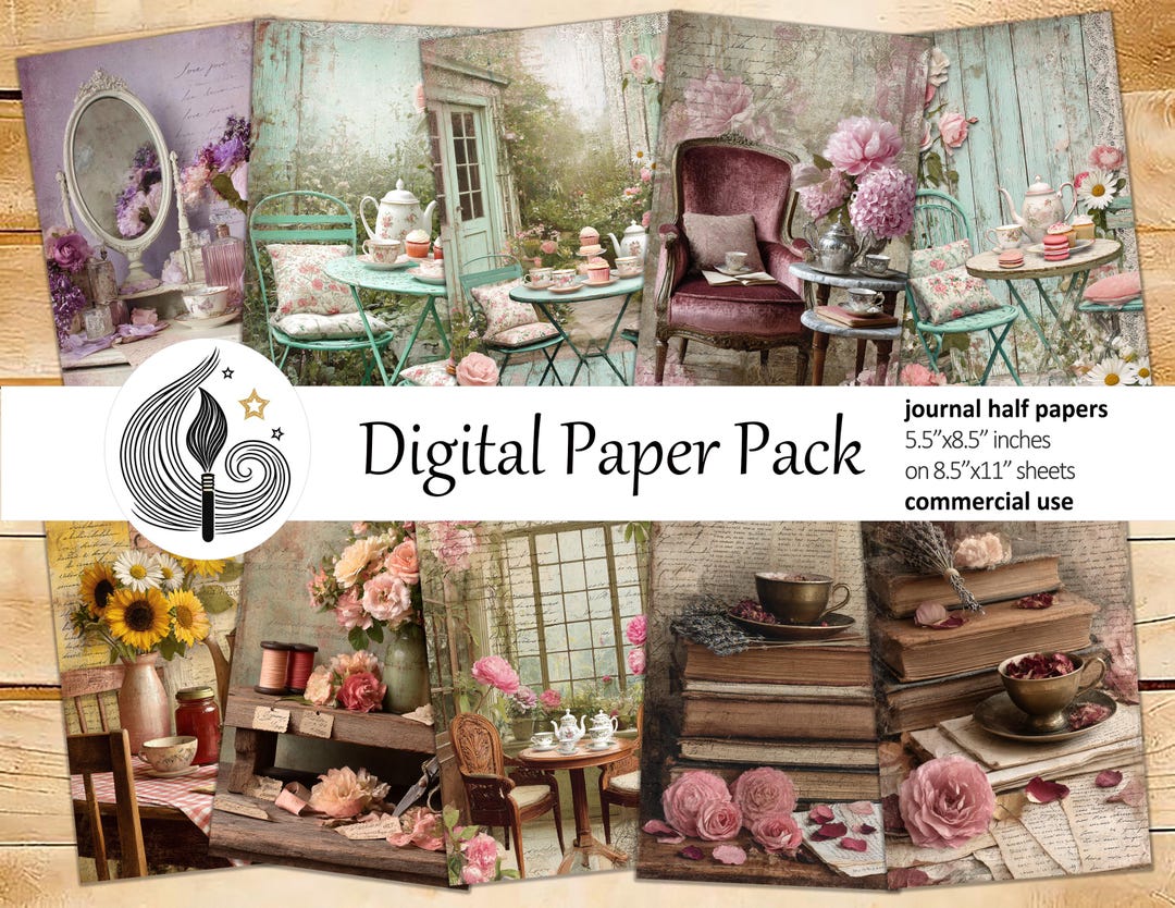 Cozy Cottage Junk Journal Pages: Vintage Papers With Bookshelves ...