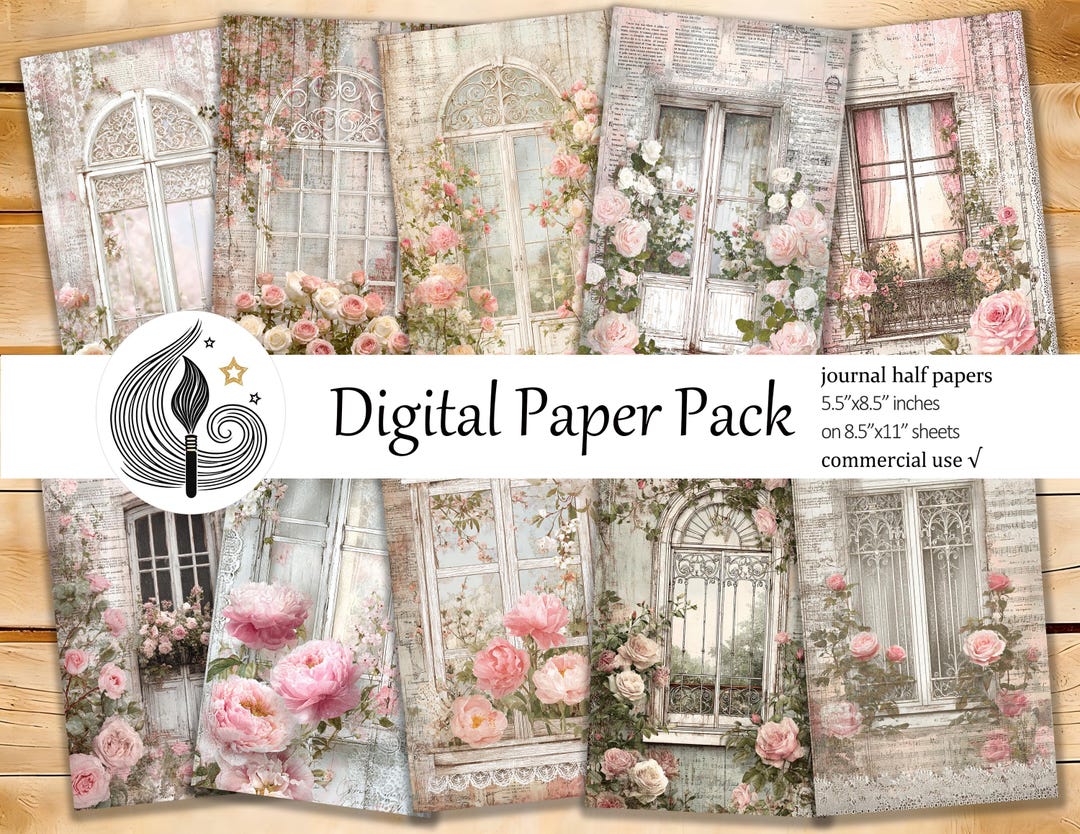 Shabby Window Junk Journal Pages: Pastel Vintage Papers With Doors ...