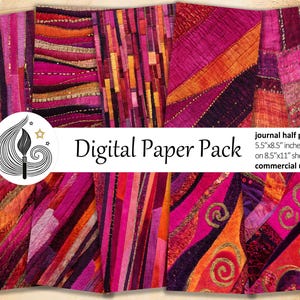 May include: A collection of digital paper packs with vibrant pink, orange, and purple abstract designs. The text "Digital Paper Pack" is displayed with a logo. The paper is sized at 5.5"x8.5" inches on 8.5"x11" sheets.
