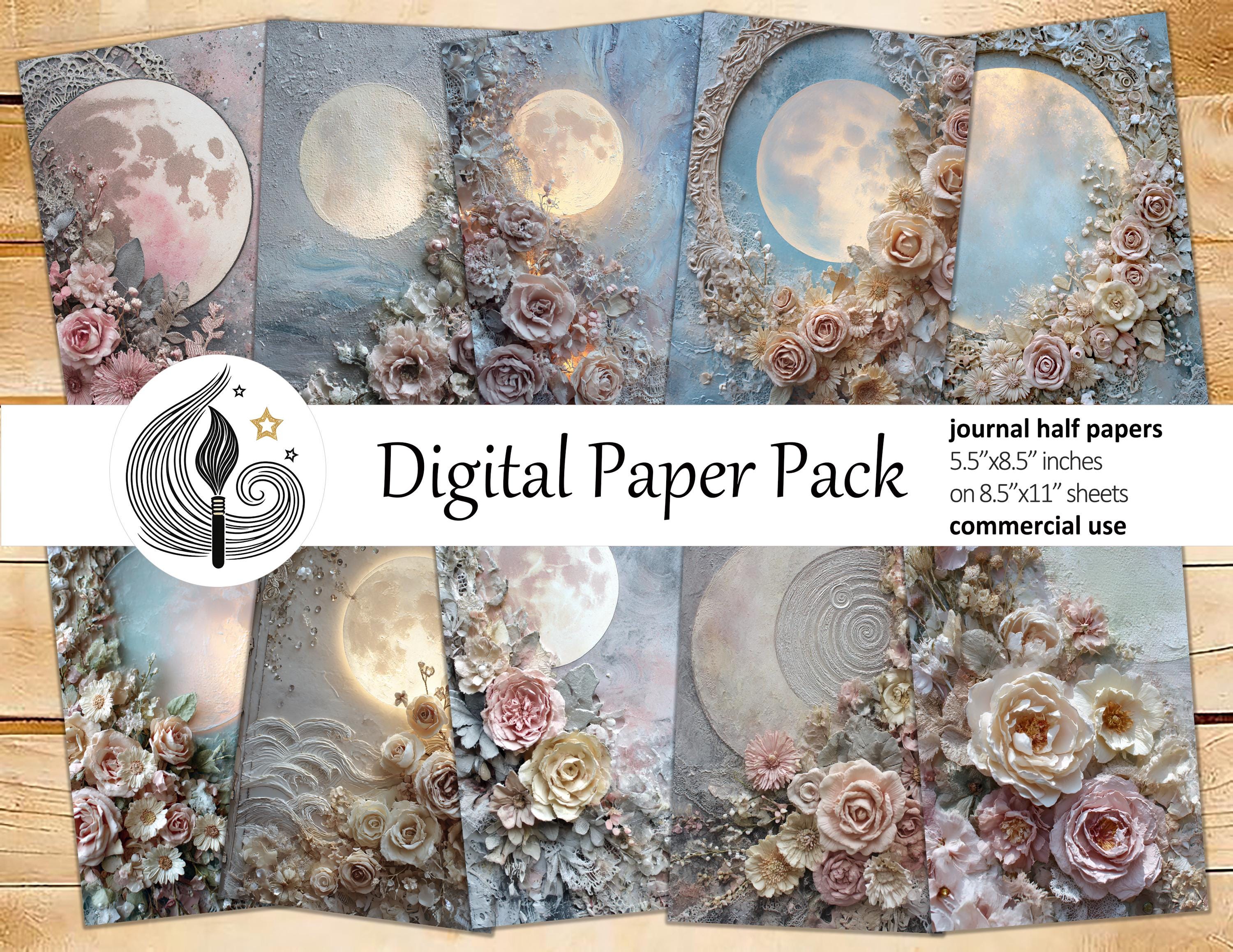 Moon Junk Journal Pages: Dreamy Papers With Lunar Motifs, Lace, and ...