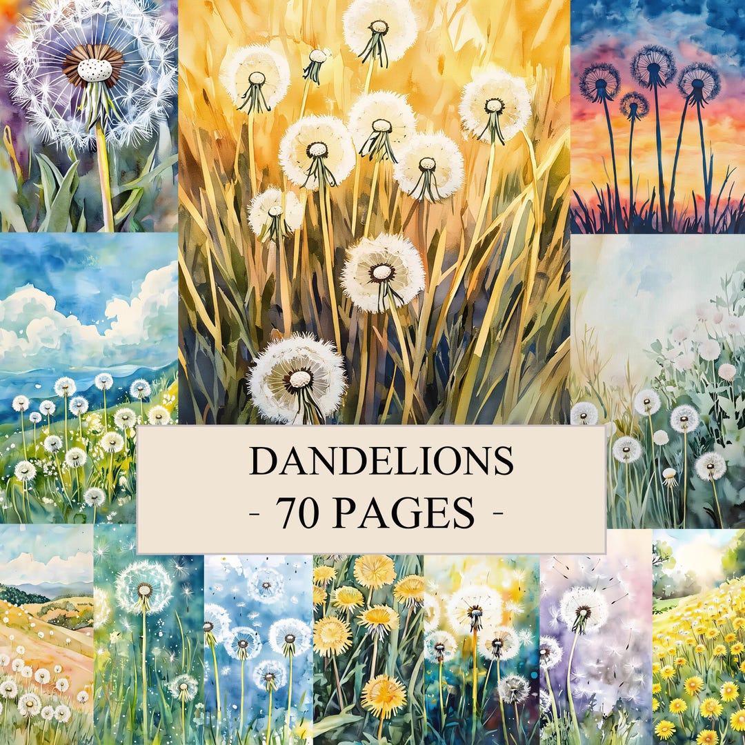 Dandelions Junk Journal Kit Watercolor Dandelions Printable Pages ...