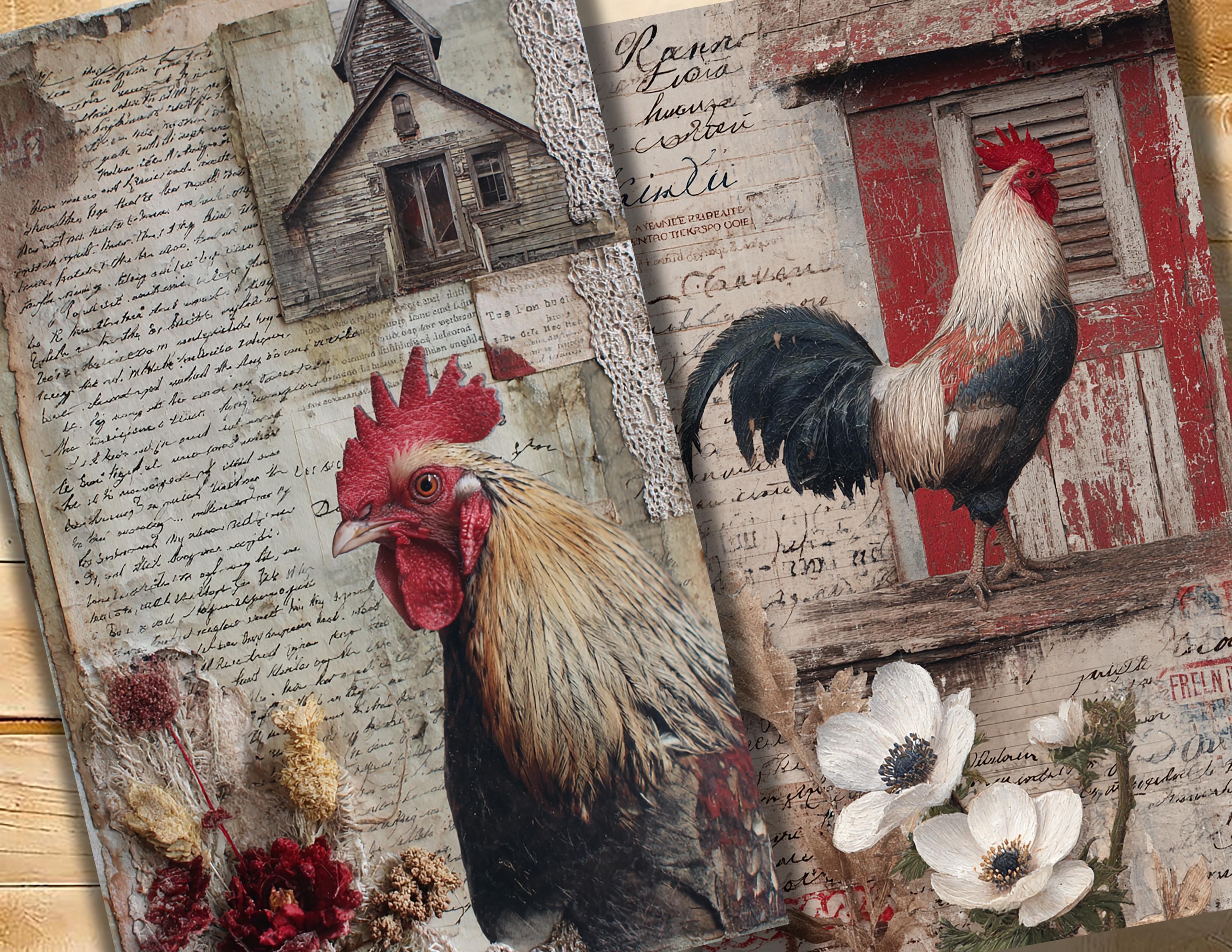 Farmhouse Junk Journal Pages: Rustic Country Papers With Chickens ...