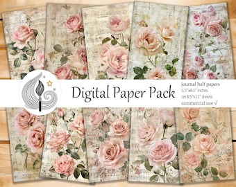 Vintage Roses Junk Journal Pages: Romantic Floral Papers With Pastel ...