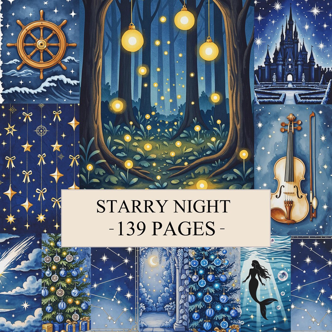 Starry Night Digital Paper Pack, Night Sky Paper, Celestial Paper ...