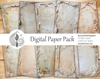 Vintage Shabby Lace Junk Journal Pages: Neutral Papers with Lace Layers Textures and Aging