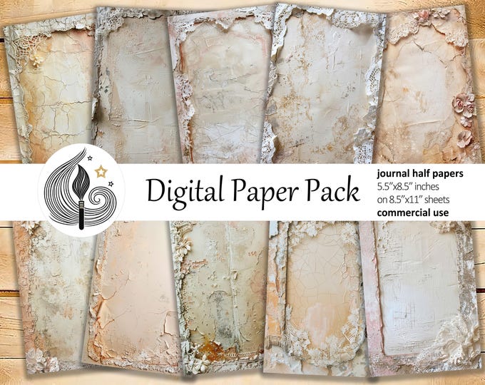 Vintage Shabby Lace Junk Journal Pages: Neutral Papers With Lace Layers ...