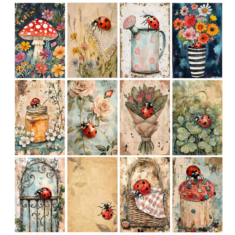 Ladybug Junk Journal Pages, Vintage Insect Printable Ephemera, Lady Bug ...