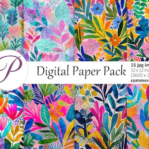 Abstract Floral Digital Paper Pack: Colorful Artistic Flower Pattern Backgrounds