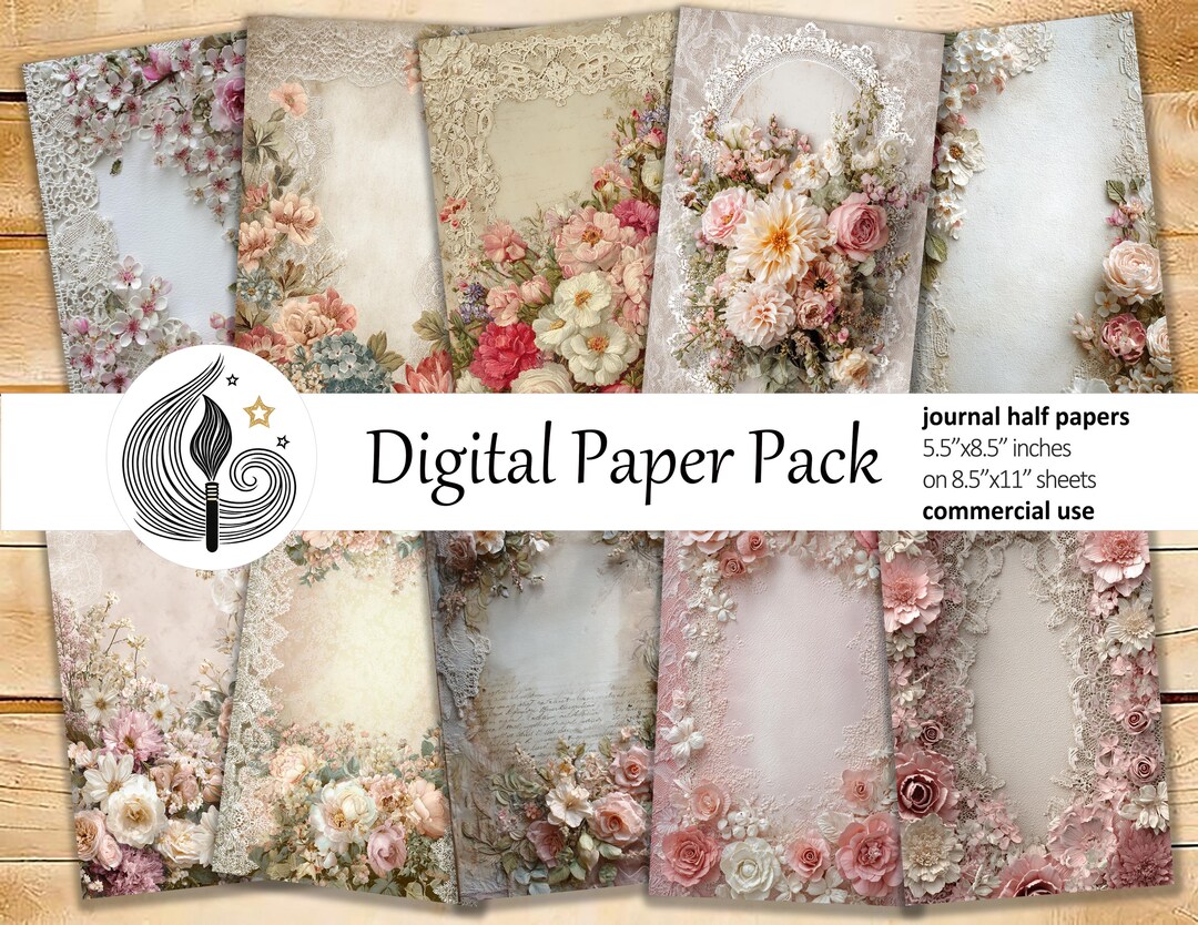 Shabby Chic Junk Journal Pages: Pink Lace Papers With Vintage Roses ...